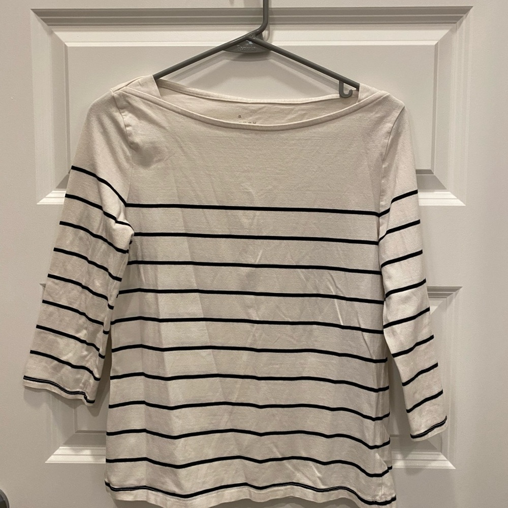 A New Day Black and White Striped 3/4 Sleeve Cotton Blouse
